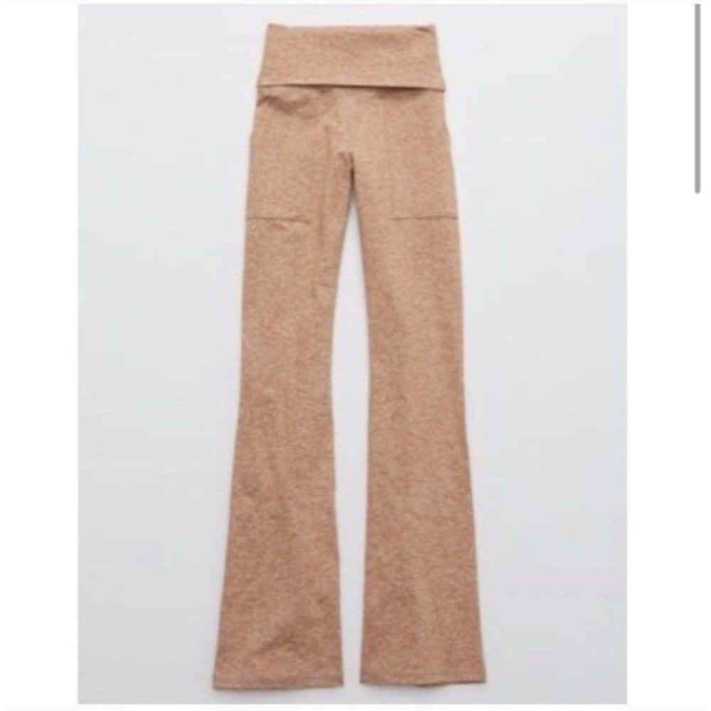 Aerie Hugger Foldover Flare Leggings Pockets Sz Medium LONG Heathered Orange